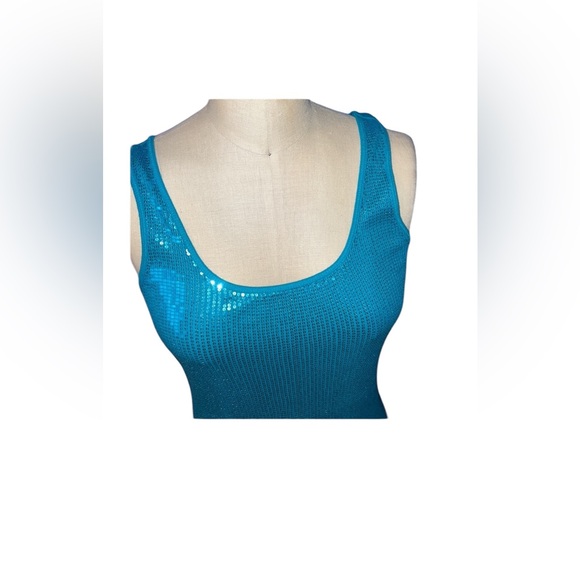 Express Sequined Tank Top Teal Size Medium - Picture 2 of 7
